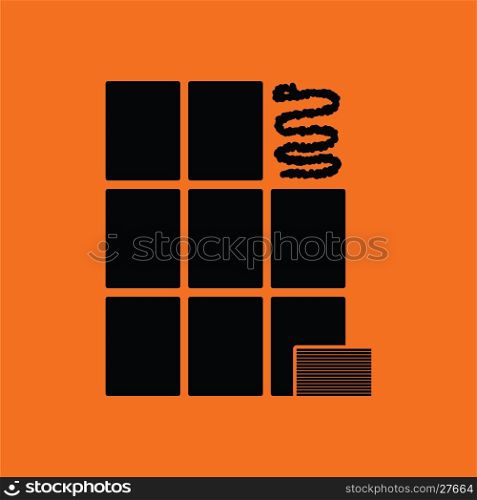 Wall tiles icon. Orange background with black. Vector illustration.