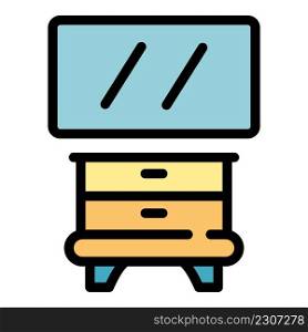 Wall tv bedroom icon. Outline wall tv bedroom vector icon color flat isolated. Wall tv bedroom icon color outline vector