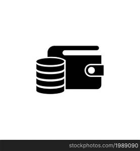 Wallet and Coins, Purse with Money. Flat Vector Icon illustration. Simple black symbol on white background. Wallet and Coins, Purse with Money sign design template for web and mobile UI element. Wallet and Coins, Purse with Money. Flat Vector Icon illustration. Simple black symbol on white background. Wallet and Coins, Purse with Money sign design template for web and mobile UI element.
