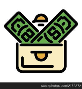 Wallet and dollars icon. Outline wallet and dollars vector icon color flat isolated. Wallet and dollars icon color outline vector