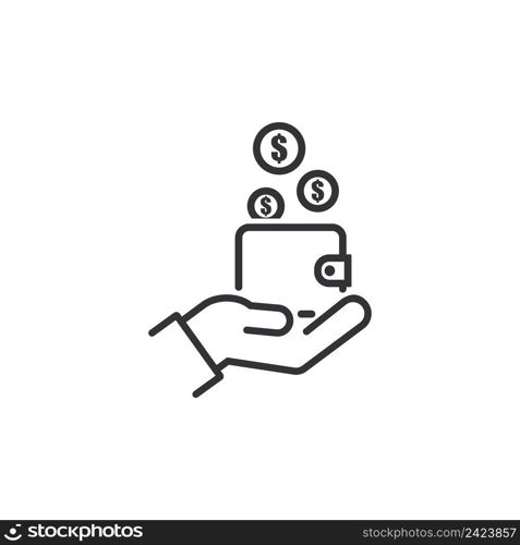 Wallet and hand icon. Coin and open palm vector desing.