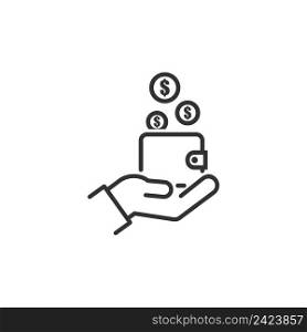 Wallet and hand icon. Coin and open palm vector desing.