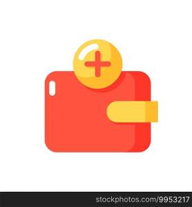 Wallet app vector flat color icon. Tracking money spending. E-wallet cash withdrawal. Sync with banks. Finance management. Cartoon style clip art for mobile app. Isolated RGB illustration. Wallet app vector flat color icon