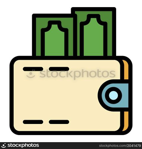 Wallet currency icon. Outline wallet currency vector icon color flat isolated. Wallet currency icon color outline vector