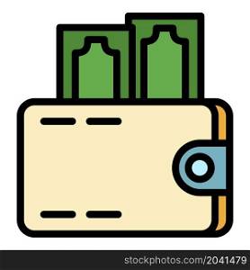Wallet currency icon. Outline wallet currency vector icon color flat isolated. Wallet currency icon color outline vector