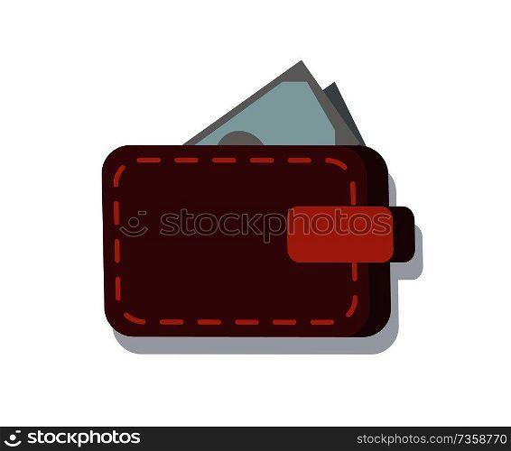 Wallet full of money icon closeup, personal thing with banknotes allowing to pay and buy products, vector illustration isolated on white background. Wallet Full of Money Icon Vector Illustration