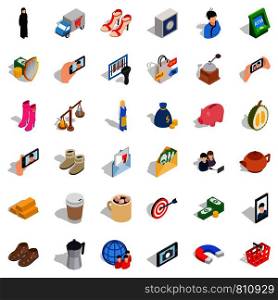 Wallet icons set. Isometric style of 36 wallet vector icons for web isolated on white background. Wallet icons set, isometric style