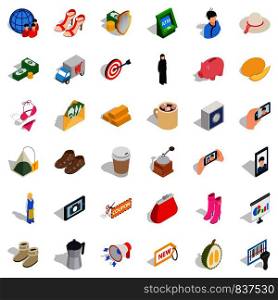 Wallet icons set. Isometric style of 36 wallet vector icons for web isolated on white background. Wallet icons set, isometric style