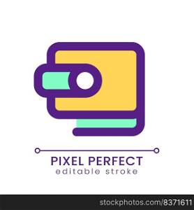 Wallet pixel perfect RGB color ui icon. Online payment service. Simple filled line element. GUI, UX design for mobile app. Vector isolated pictogram. Editable stroke. Poppins font used. Wallet pixel perfect RGB color ui icon