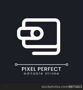 Wallet pixel perfect white linear ui icon for dark theme. Online payment service. Vector line pictogram. Isolated user interface symbol for night mode. Editable stroke. Poppins font used. Wallet pixel perfect white linear ui icon for dark theme