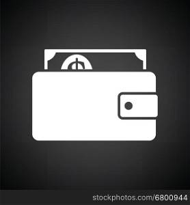 Wallet with cash icon. Black background with white. Vector illustration.