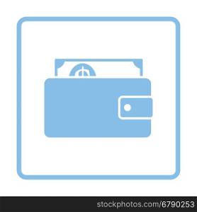 Wallet with cash icon. Blue frame design. Vector illustration.