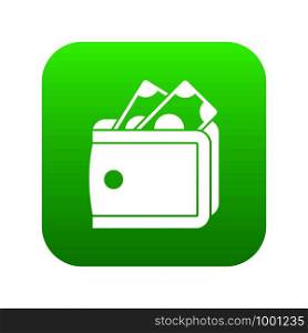 Wallet with cash icon digital green for any design isolated on white vector illustration. Wallet with cash icon digital green