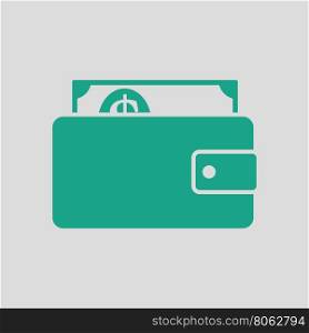 Wallet with cash icon. Gray background with green. Vector illustration.