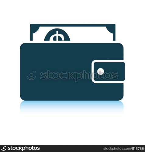 Wallet with cash icon. Shadow reflection design. Vector illustration.
