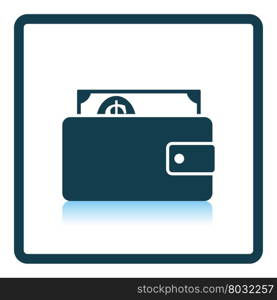 Wallet with cash icon. Shadow reflection design. Vector illustration.