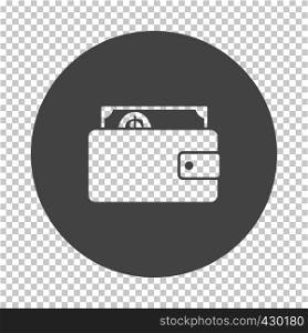 Wallet with cash icon. Subtract stencil design on tranparency grid. Vector illustration.