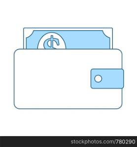 Wallet With Cash Icon. Thin Line With Blue Fill Design. Vector Illustration.