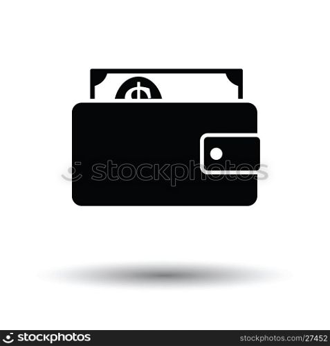 Wallet with cash icon. White background with shadow design. Vector illustration.