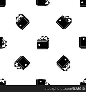 Wallet with cash pattern repeat seamless in black color for any design. Vector geometric illustration. Wallet with cash pattern seamless black