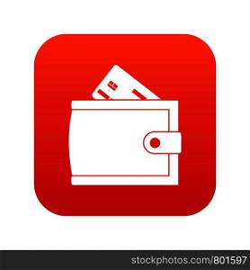 Wallet with credit card and cash icon digital red for any design isolated on white vector illustration. Wallet with credit card and cash icon digital red