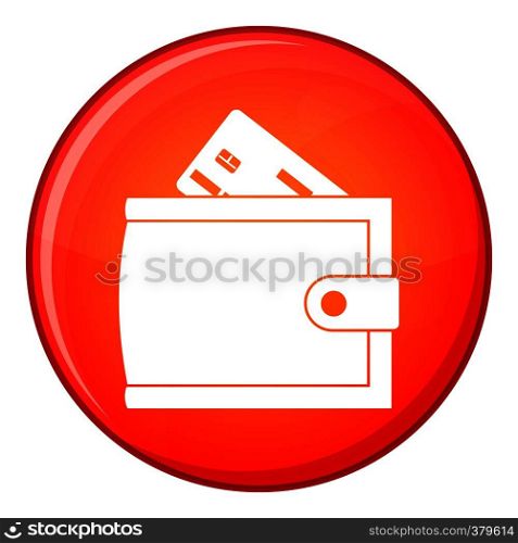 Wallet with credit card and cash icon in red circle isolated on white background vector illustration. Wallet with credit card and cash icon, flat style