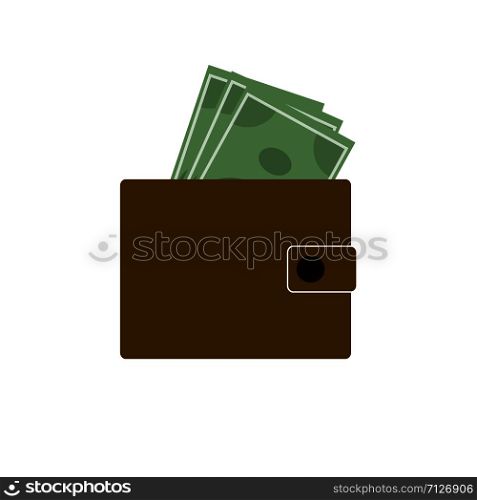 Wallet with dollars icon on white background