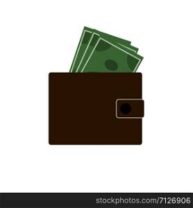 Wallet with dollars icon on white background