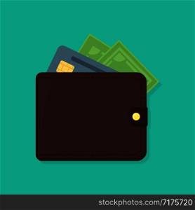 wallet with money and bank card, flat style. wallet with money and bank card, flat