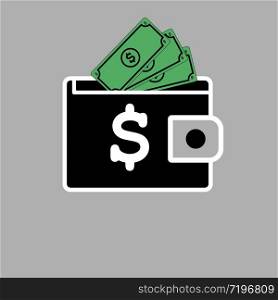 Wallet with money and cash sign dollar symbol. Simply graphic vector illustration for web, background, icon, template. Trendy flat design for your business.