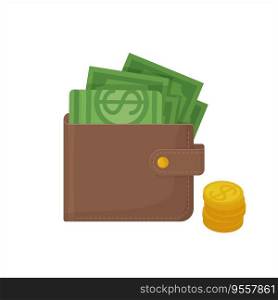 Wallet with money, dollars and coins. Cirrensy, cash, shopping, finance, money, wealth concept. Stock vector illustration isolated on white background in cartoon flat style. Wallet with money, dollars and coins. Cirrensy, cash, shopping, finance, money, wealth concept. Stock vector illustration isolated on white background in cartoon flat style.