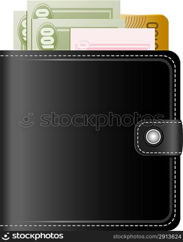 Wallet with money on a white background