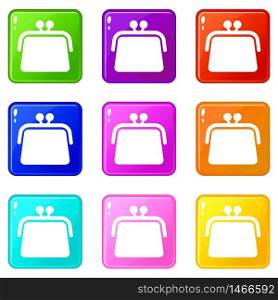 Wallet with percentage icons set 9 color collection isolated on white for any design. Wallet with percentage icons set 9 color collection