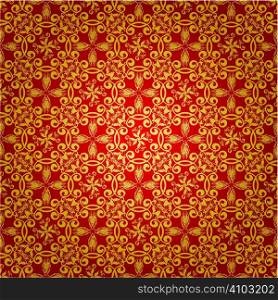 Wallpaper design in red and gold that seamlessly repeats