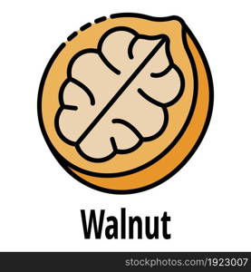 Walnut icon. Outline walnut vector icon color flat isolated on white. Walnut icon color outline vector