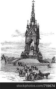 Waltham Cross in England, United Kingdom, during the 1890s, vintage engraving. Old engraved illustration of the Waltham Cross.
