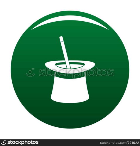 Wand in hat icon. Simple illustration of wand in hat vector icon for any design green. Wand in hat icon vector green