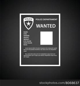 Wanted poster icon. Black background with white. Vector illustration.