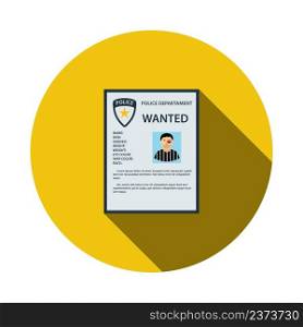 Wanted Poster Icon. Flat Circle Stencil Design With Long Shadow. Vector Illustration.