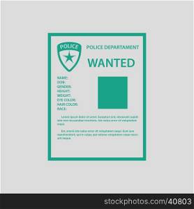 Wanted poster icon. Gray background with green. Vector illustration.