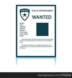 Wanted Poster Icon. Shadow Reflection Design. Vector Illustration.