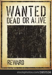 Wanted Vintage Western Poster. Aged Vector Template