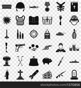 War army icons set. Simple style of 36 war army vector icons for web for any design. War army icons set, simple style