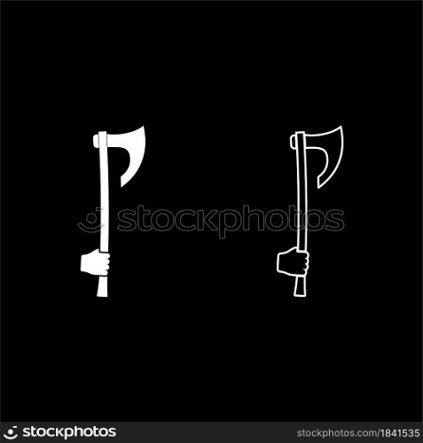 War axe in hand use arm poleaxe icon white color vector illustration flat style simple image set. War axe in hand use arm poleaxe icon white color vector illustration flat style image set