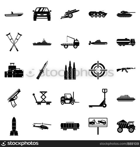 War burden icons set. Simple set of 25 war burden vector icons for web isolated on white background. War burden icons set, simple style