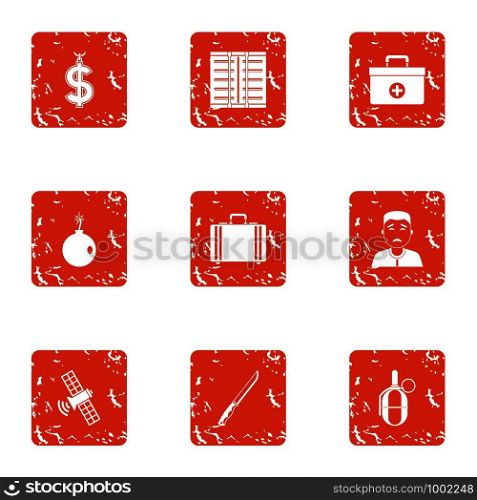 War hitech icons set. Grunge set of 9 war hitech vector icons for web isolated on white background. War hitech icons set, grunge style