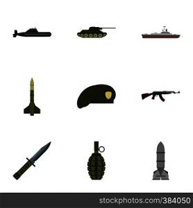 War icons set. Flat illustration of 9 war vector icons for web. War icons set, flat style