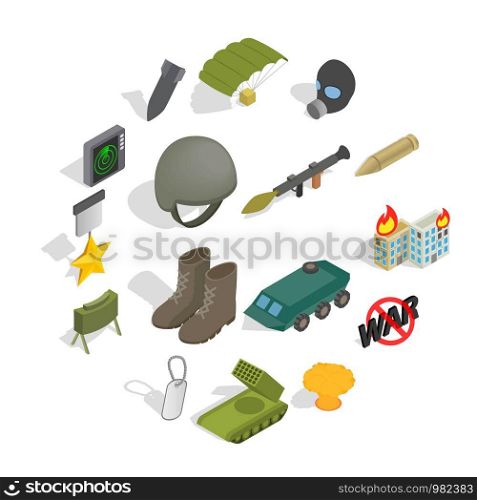 War Icons set in isometric 3d style isolated on white background. War Icons set, isometric 3d style