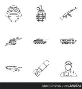 War icons set. Outline illustration of 9 war vector icons for web. War icons set, outline style