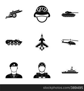 War icons set. Simple illustration of 9 war vector icons for web. War icons set, simple style